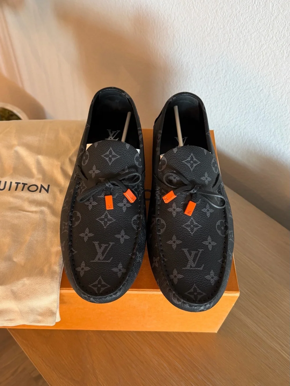 Men's LV Driver Moccasin Loafers Monogram Eclipse Leather 10.5